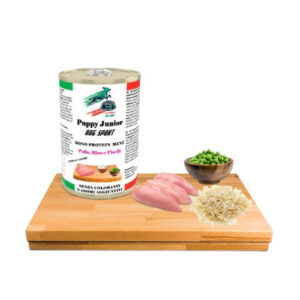 Hrana umeda Dog Sport PENTRU CÂINI Pui Junior Cu Pui, Orez Și Mazăre 400g